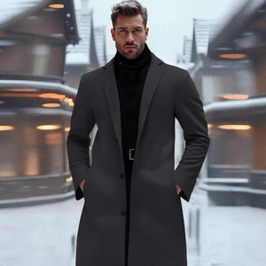 Cappotto da uomo in lana grigio scuro con vestibilità slim e stile business casual