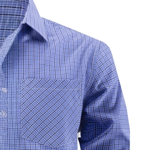 Classic blue and white checkered long sleeve dress shirt with chest pocket and pointed collar