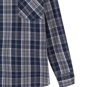 Classic navy blue striped long-sleeved shirt for men with pocket and button cuffs