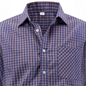Chemise à carreaux bleue et orange pour hommes avec col boutonné et poche sur la poitrine