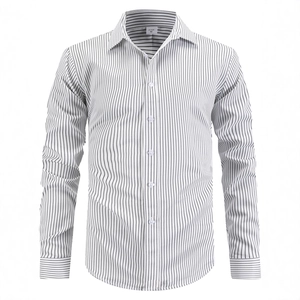 Chemise rayée blanche classique pour homme à manches longues avec col et poignets