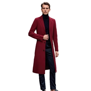 Classic burgundy wool overcoat for men featuring a slim fit and notched lapels design