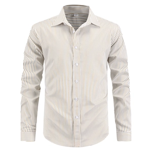 Chemise rayée homme décontractée à manches longues marron clair avec col à pointes classique