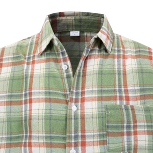 Chemise rayée à manches longues pour hommes en flanelle verte et orange avec poche