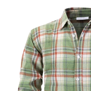 Chemise classique en flanelle à carreaux verts et orange avec col boutonné