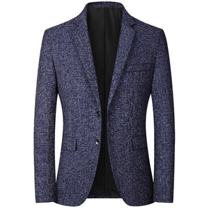 Men's navy casual suit jacket with two-button closure and notch lapel in slim fit cut