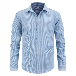 Chemise classique à manches longues pour hommes à rayures bleues et blanches avec col pointu
