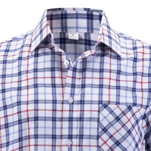 Classic men's plaid shirt with button-down collar and chest pocket in white blue and red