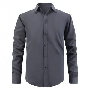 Formal slim fit dark grey business shirt for men with long sleeves and classic collar design