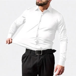 Men's white long sleeve business shirt with high elasticity for slim fit and comfort