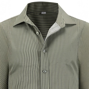 Chemise homme à manches longues rayée vert olive avec col classique et boutons gris