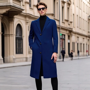 Classic slim fit dark blue men's trench coat in business casual style for autumn wear