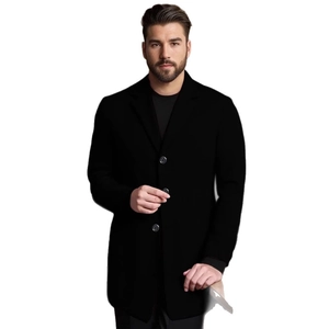 Manteau en laine noir pour homme, coupe ajustée avec col à revers et trois boutons