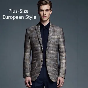 Men Slim Fit Plaid Blazer Jacket Notched Lapel Single Breasted Two Button Business Casual Office Sport Coat For Men