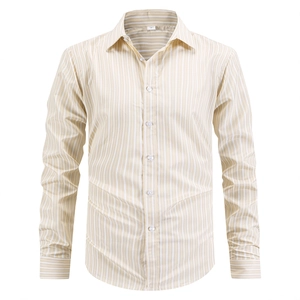 Heren Business Casual Gestreept Overhemd Lange Mouw US Maat Normale Pasvorm Revers Button Down Gentleman Kantoor Grote Maten Tops