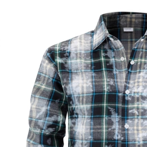 Men's casual long sleeve striped shirt with vintage bleach effect and button-down collar