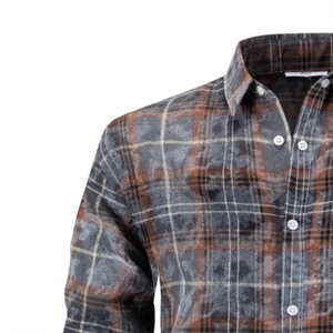 Men's anti-wrinkle long sleeve striped shirt in dark grey and white checkered flannel fabric
