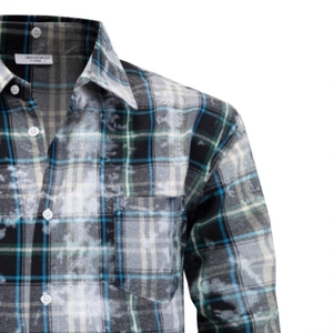 Men's casual long sleeve striped shirt with vintage texture and front pocket detail