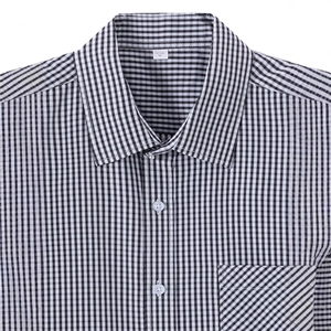 Classic men's short sleeve plaid casual shirt with white buttons and a chest pocket