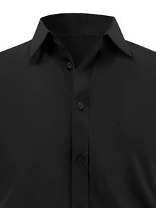 Detail of classic black business shirt collar featuring button-down design and premium fabric