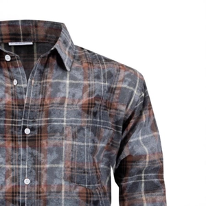 Men's wrinkle-free striped plaid flannel long-sleeved shirt with front pocket and collar