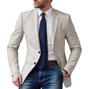 Stilvoller beiger Herren-Freizeitblazer mit Einreiher-Design und strukturierter Stoffoptik