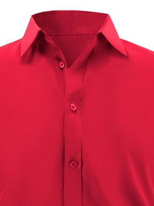 Detail of red business casual shirt collar and buttons in high-quality fabric texture