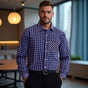 Herren Business-Freizeithemd mit Karomuster, klassischem Kragen und Brusttasche