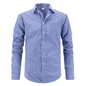 Chemise à manches longues pour hommes avec col classique et motif à carreaux bleu et noir