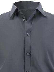 Detailed close-up of dark grey business shirt collar and charcoal fabric texture