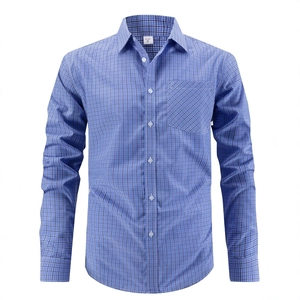 Klassisches kariertes Herren Business-Hemd in Blau und Weiß mit Button-Down Kragen