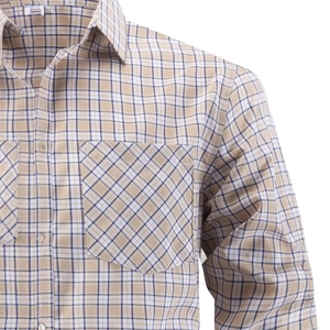 Camicia da uomo casual a scacchi marroni e blu con maniche lunghe e stile business