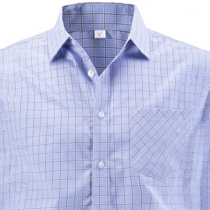 Men's blue plaid business casual long sleeve shirt with front pocket and US size M label