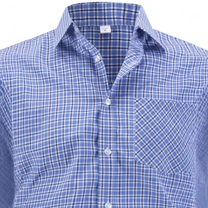 Mens blue and white plaid long sleeve button-up shirt with chest pocket in US size