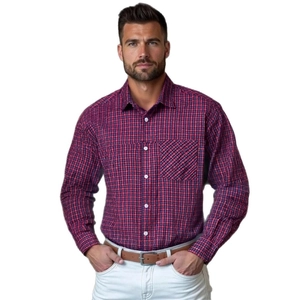 Chemise décontractée à manches longues pour hommes à carreaux rouges et bleus avec poche