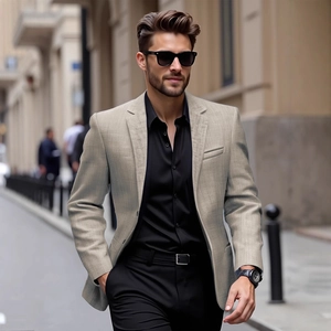 Men's stylish light beige slim-fit blazer with premium textured fabric for spring