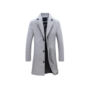 Classic light grey mid-length single-breasted wool blend coat for men with notched lapels