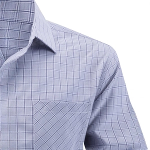 Chemise business décontractée pour hommes avec motif à carreaux bleu et blanc et poche