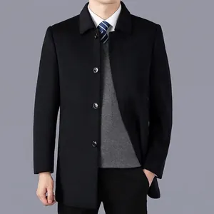 Manteau en Laine Business Casual pour Hommes Boutonnage Simple Revers Mi Long Chaud Manteau en Mélange de Polyester pour Hommes Automne Hiver