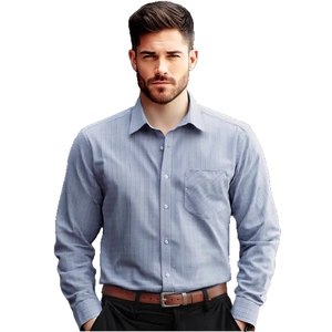 Chemise business pour hommes à carreaux bleu clair avec manches longues et poche poitrine