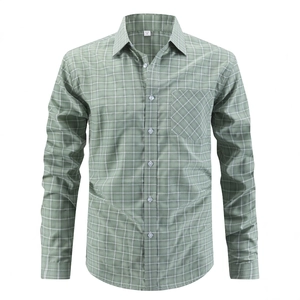 Men's Long Sleeve Plaid Casual Shirt With Chest Pocket US Size Business Formal Gingham Top Polyester Rayon Blend Button Down Shirt