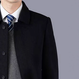 Manteau business en laine noir pour hommes avec col à revers et boutonnage simple