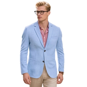Giacca blazer casual da uomo azzurro vestibilità slim monopetto in tessuto lino