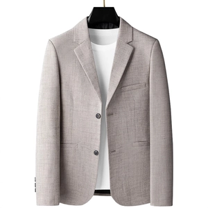 Hellgraues Business-Casual-Sakko für Herren mit Leinenstruktur und fallendem Revers
