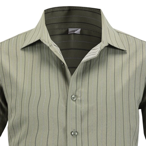 Chemise décontractée à rayures verticales pour hommes avec col boutonné vert olive