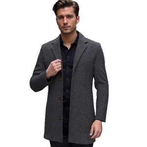 Men's slim fit charcoal grey tweed coat with classic notched lapels and single breasted buttons