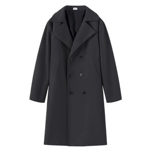 Manteau classique en laine gris foncé à double boutonnage pour hommes avec larges revers