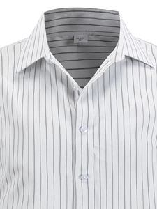 Detail of white pinstripe shirt collar and high-quality woven fabric texture
