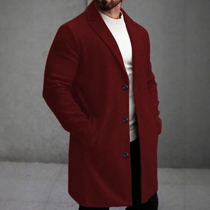 Manteau mi-long bordeaux pour homme avec revers classique et boutonnage simple