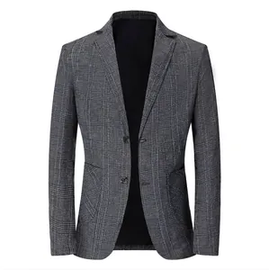 Blazer Homme Coupe Cintrée à Carreaux Revers à Cran Simple Boutonnage Veste de Costume Business Casual Printemps Été